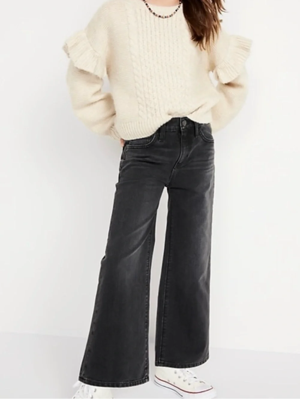 Girls Wide Leg Jeans Size 12 Faded Black